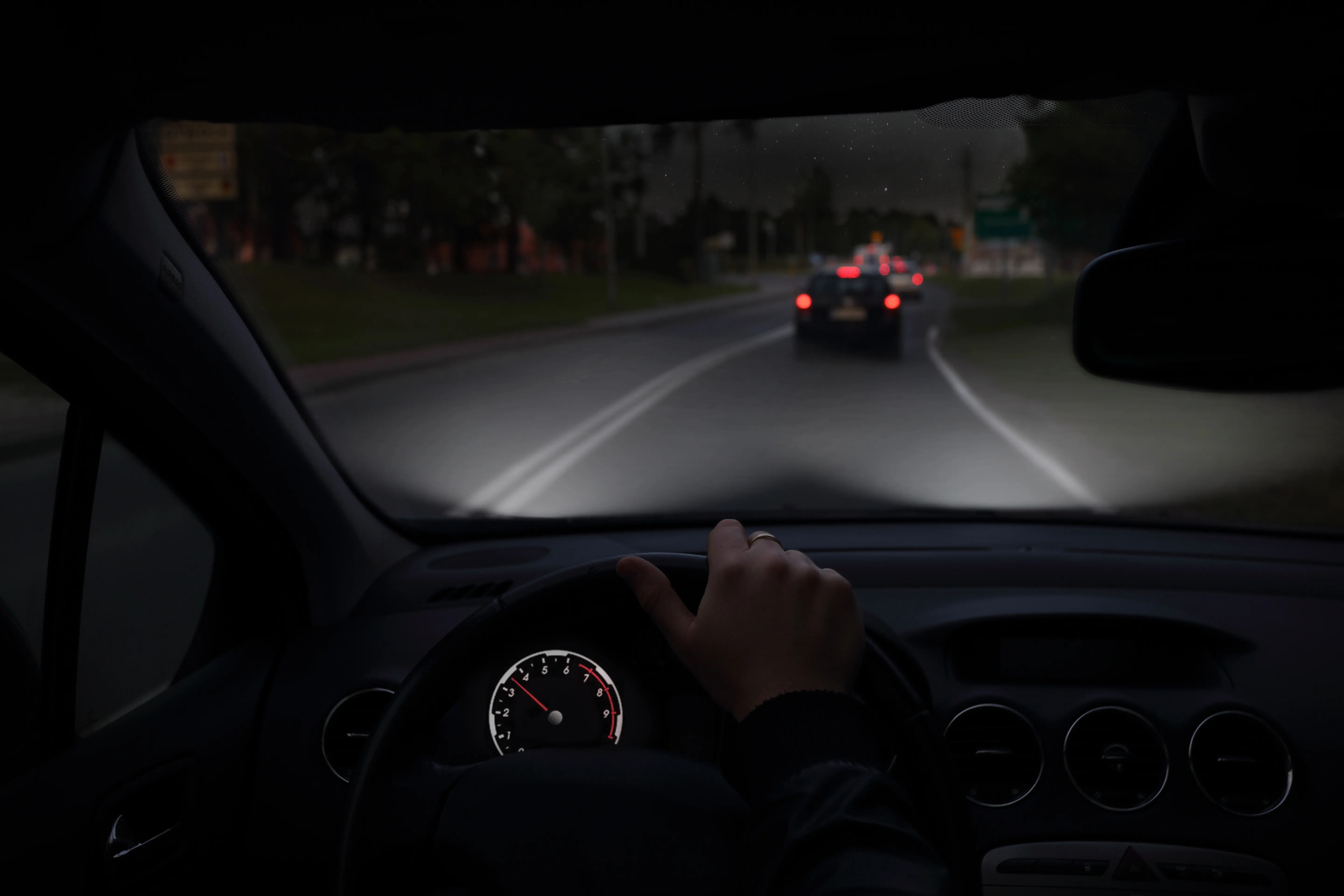 Driving at night with headlights