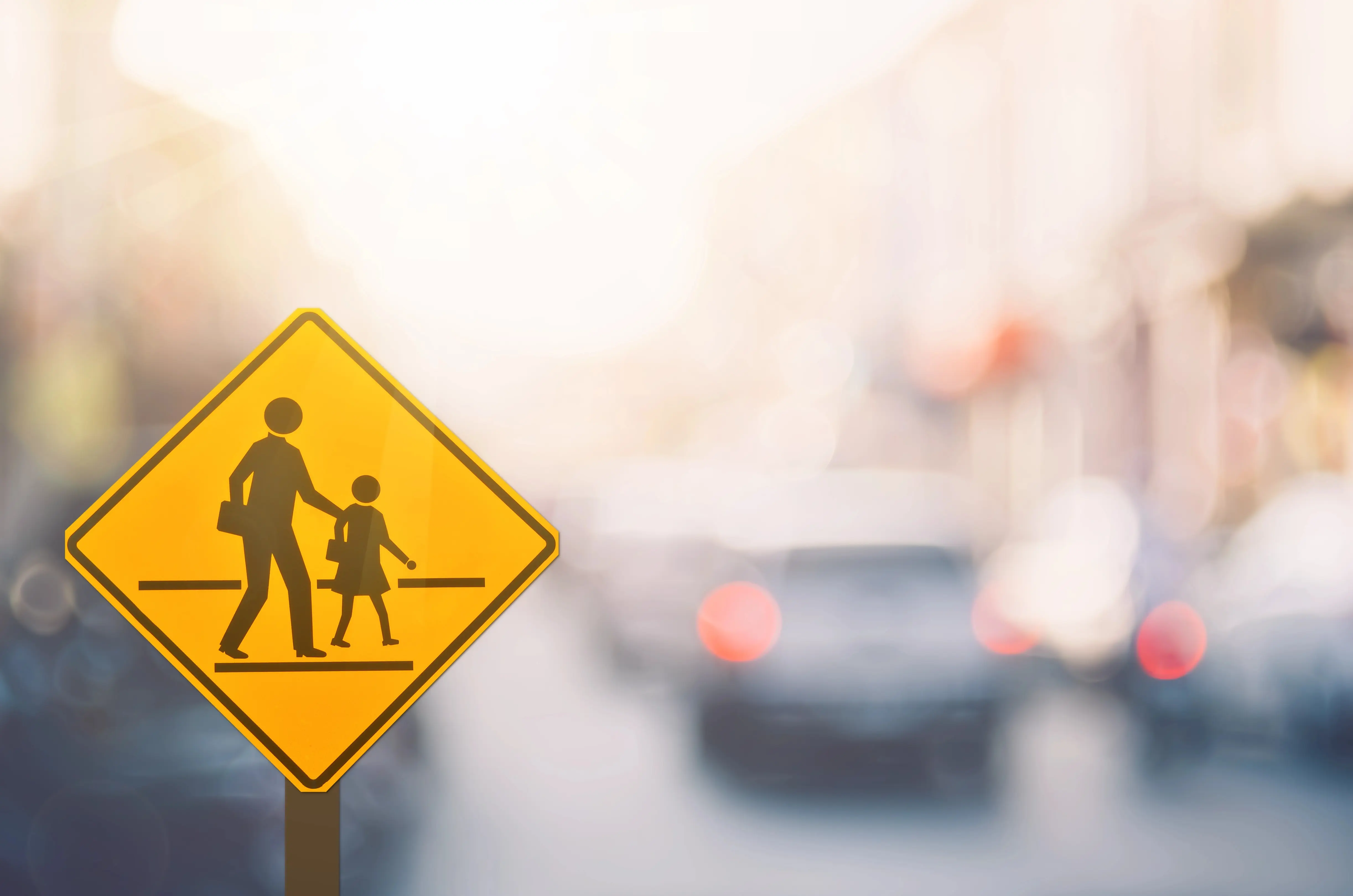 School zone warning side on a road