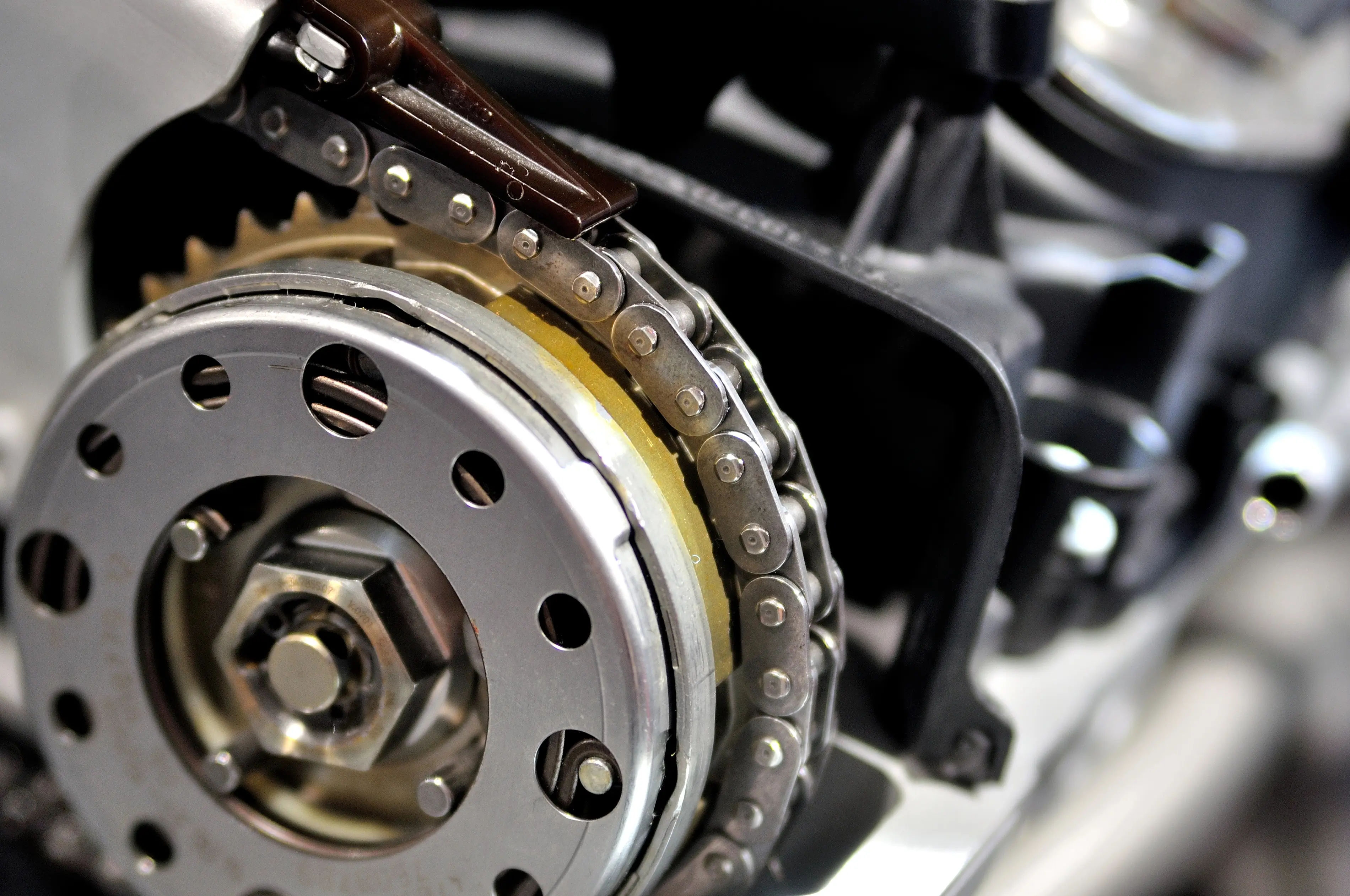 Close up of a car's timing chain
