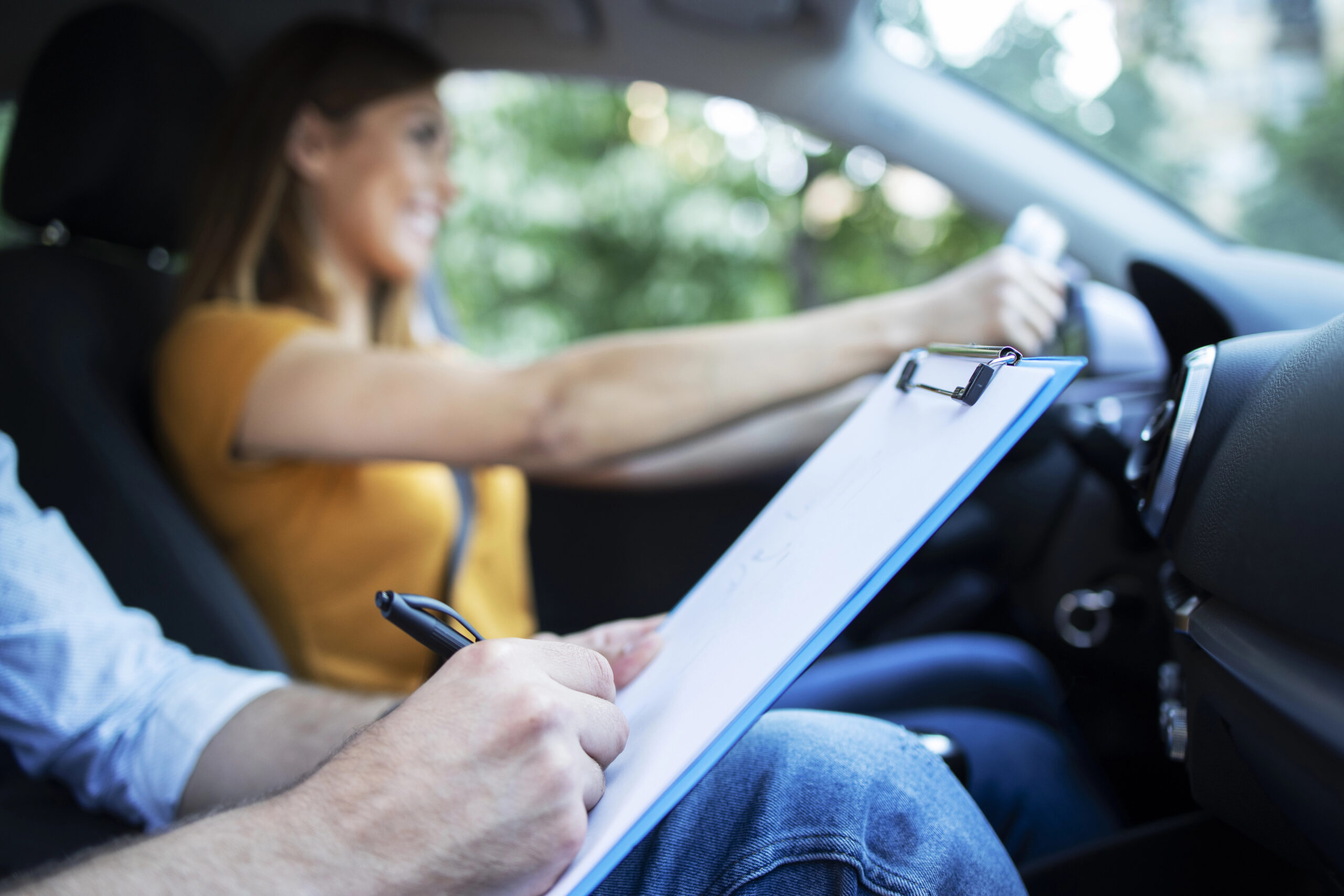 Woman taking drive test
