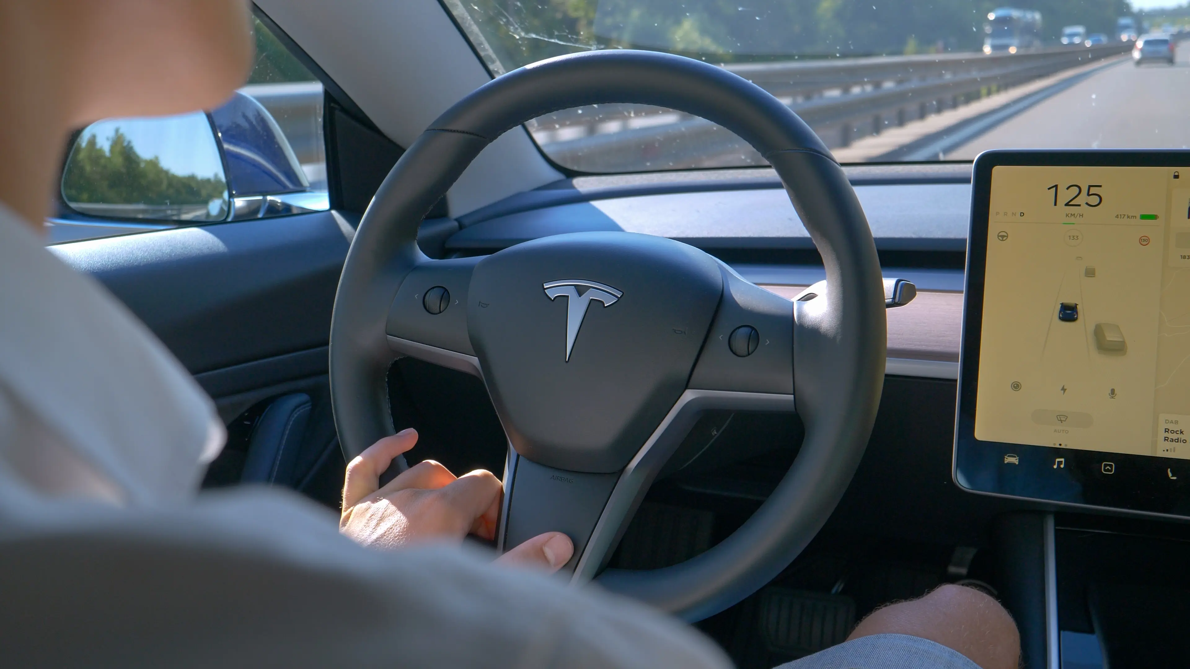 person driving tesla