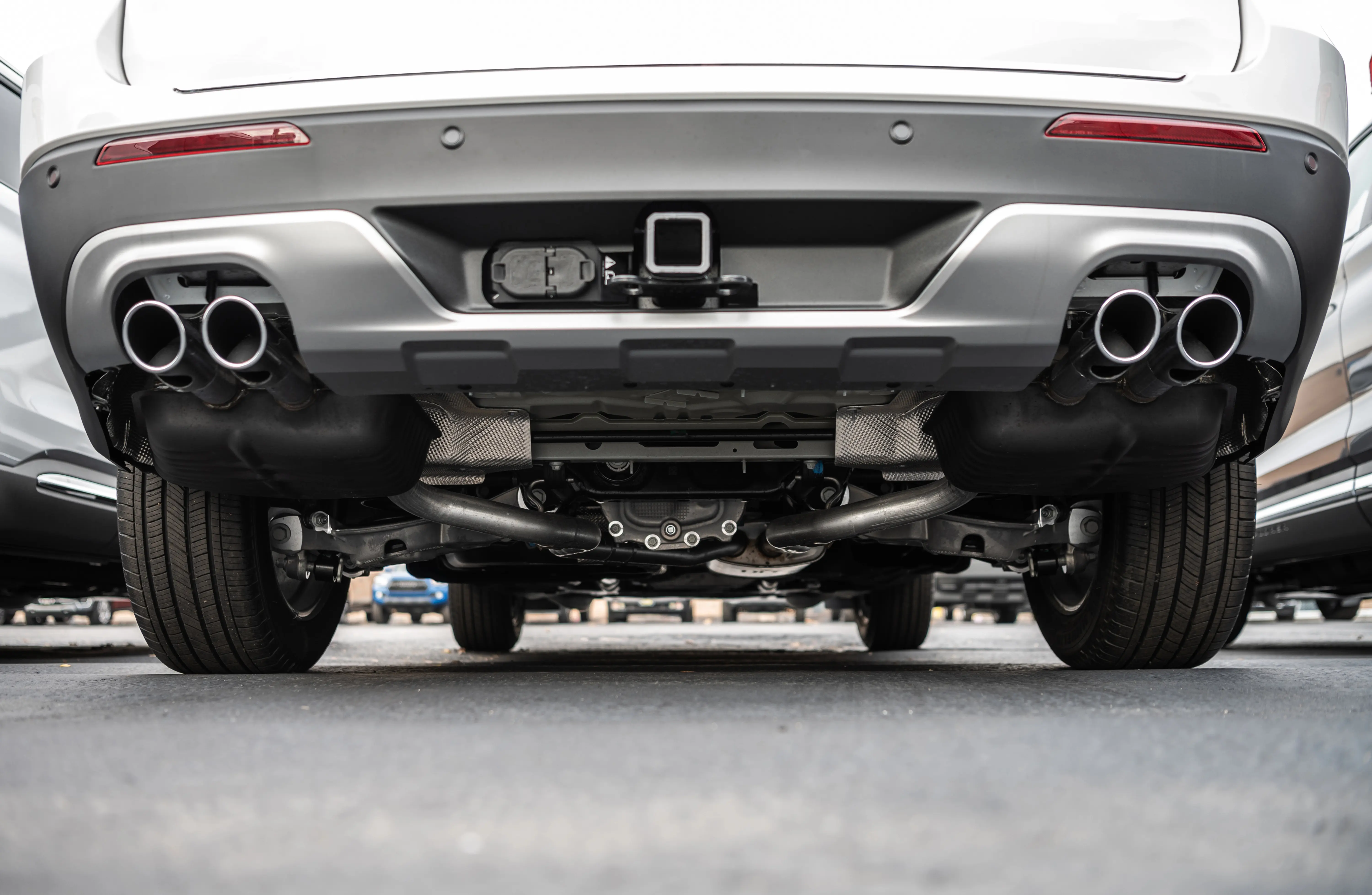 Close up of rear wheels of a car