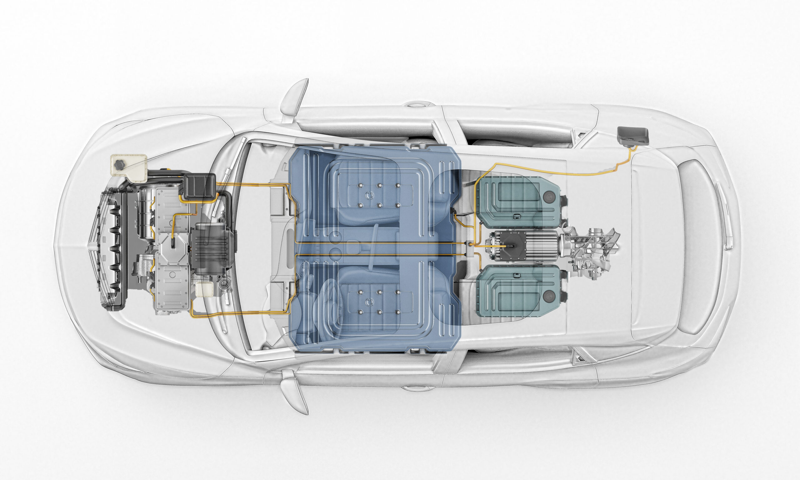Transparent blueprint of a car