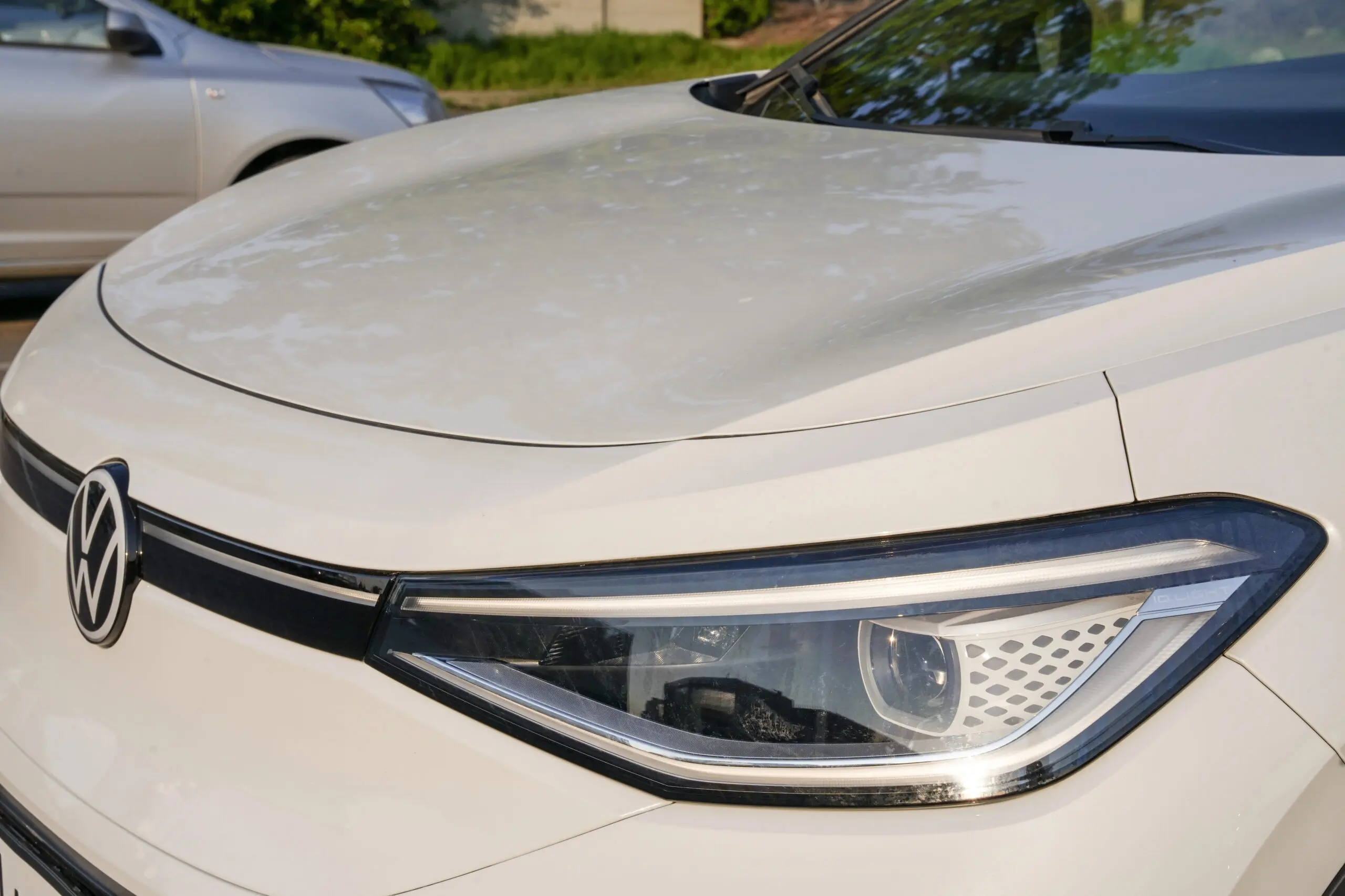 Closeup of the front of a Volkswagen car