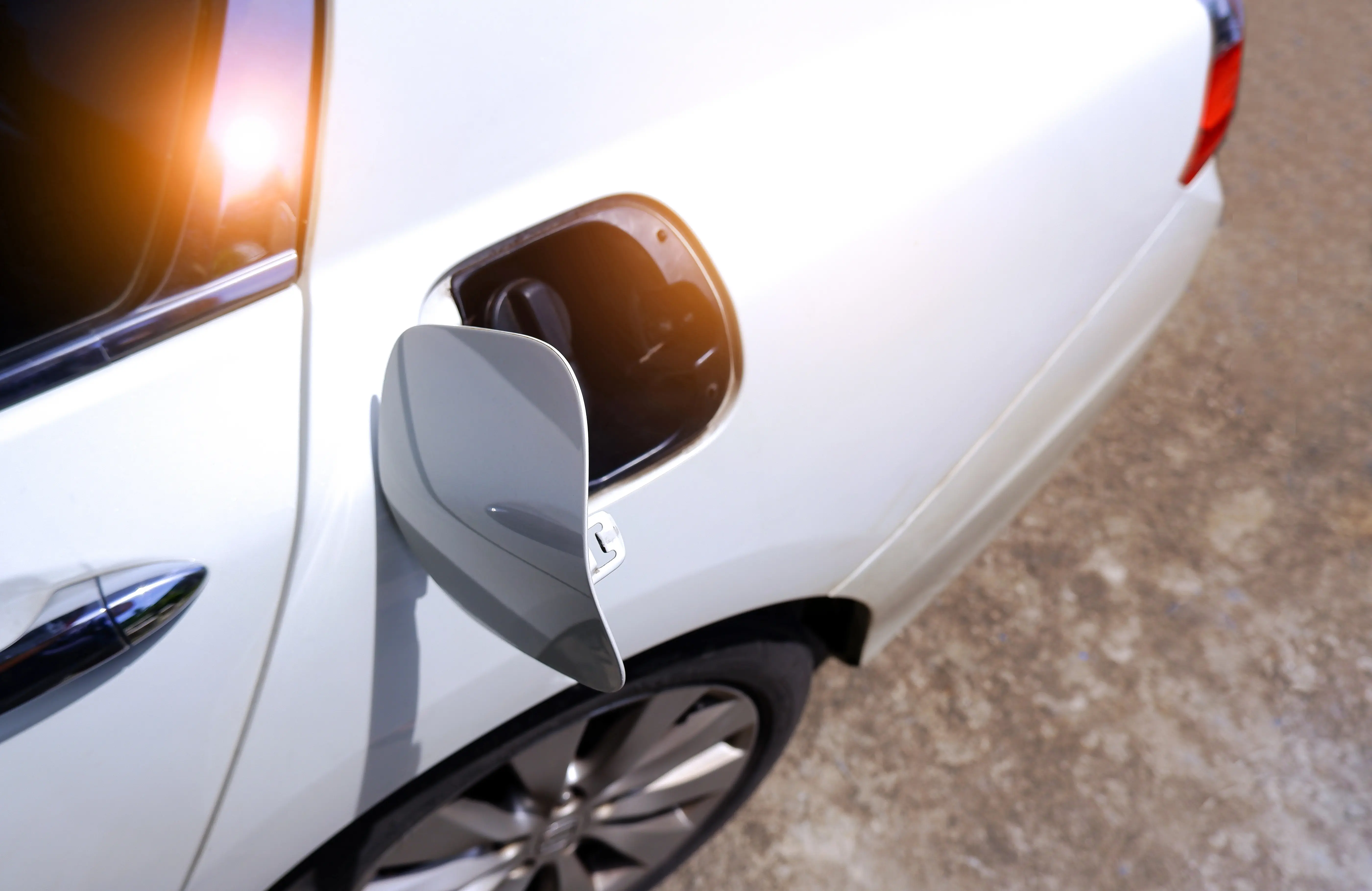 Close up of fuel cap open on a car