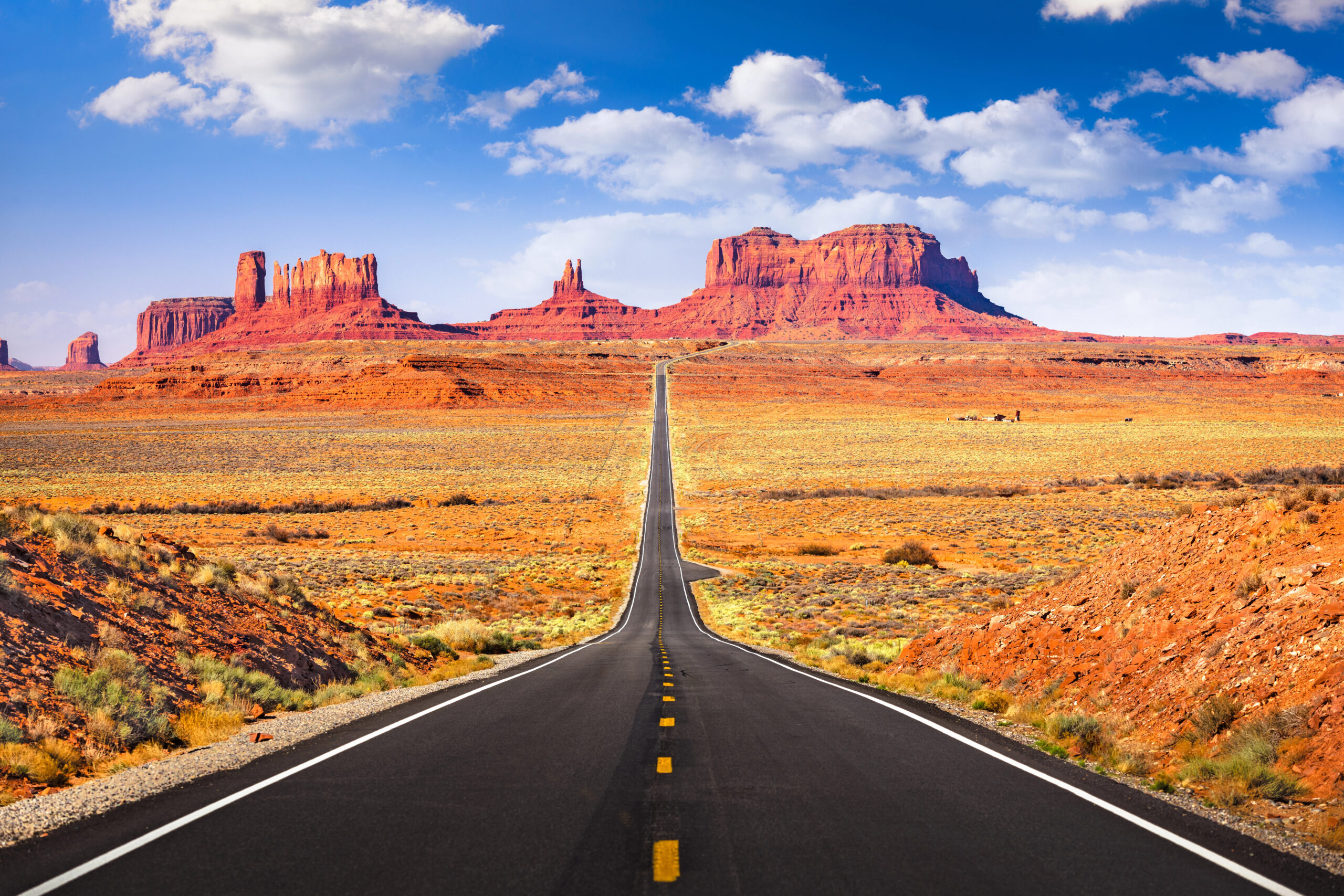 Monument Valley, AZ with an empty road