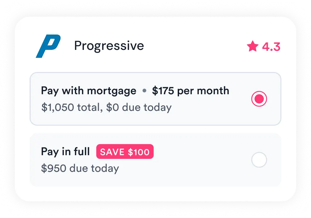 The Jerry app offering a choice between paying the premium through the mortgage or paying in full.